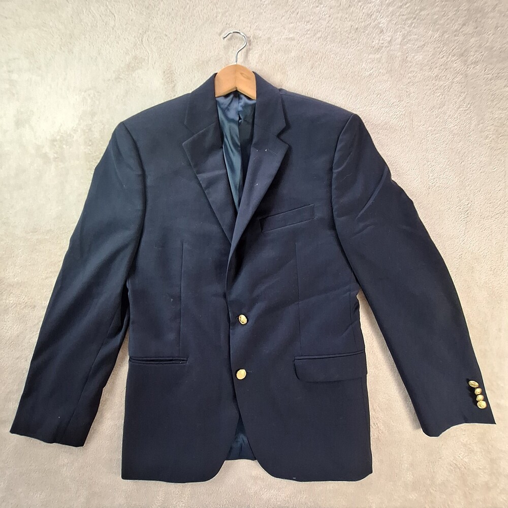 Lauren Ralph Lauren Blazer Mens 44 Wool Gold Crest Button Suit Jacket Coat